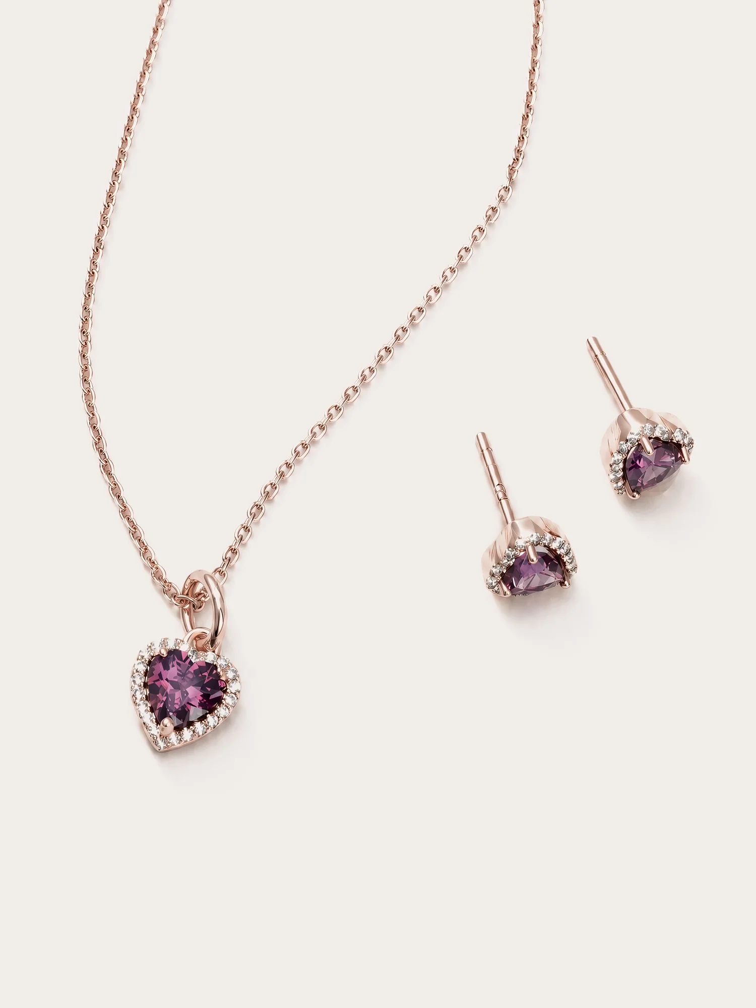 Halo Heart Rhodolite Necklace and Earrings Set